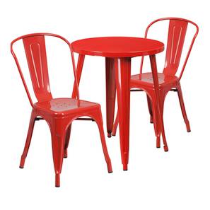 Mishka Square Metal Outdoor Table In Red Colour With Set Of 4 Chairs